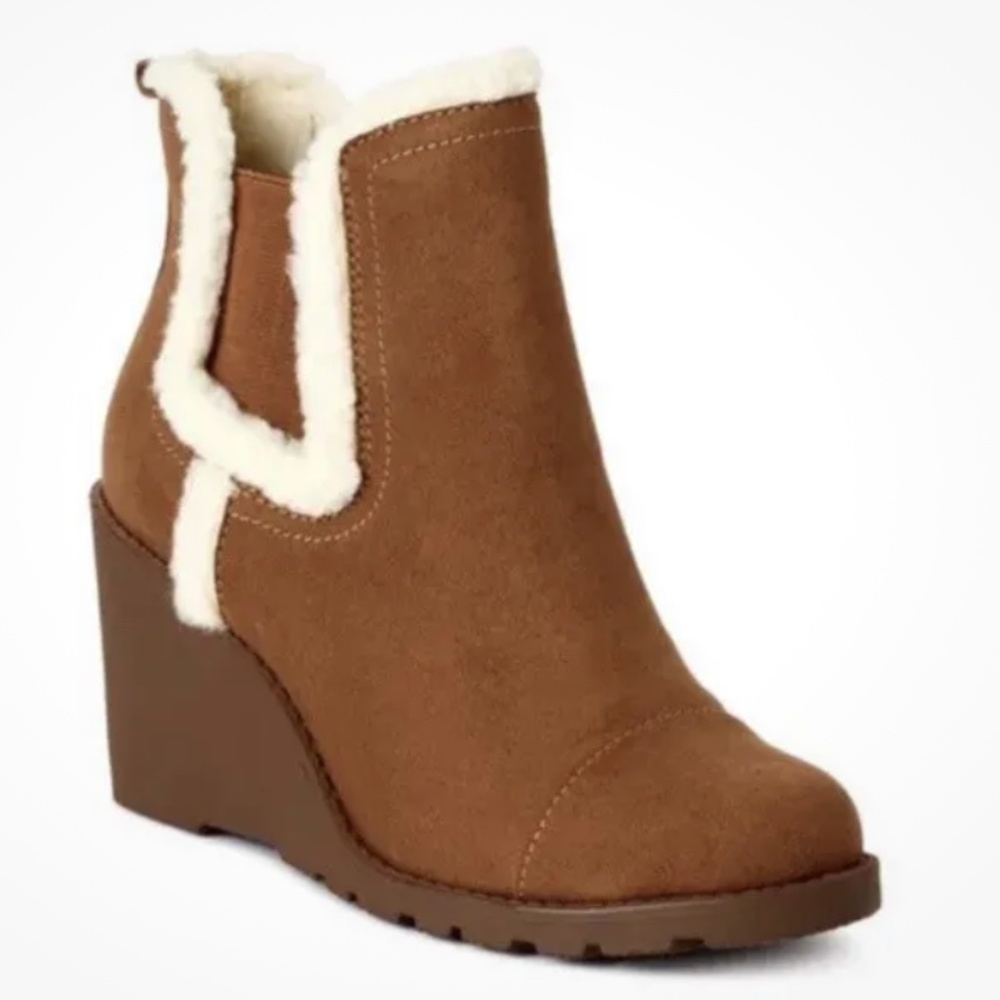 Scoop NYC Women’s Brown Faux Suede Sherpa lined Wedge Boots Shoes Size 10 NEW